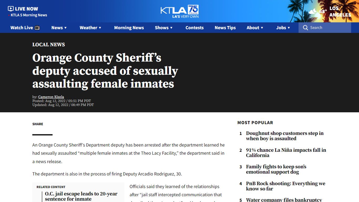 Deputy arrested for sexually assaulting female inmates: OCSD